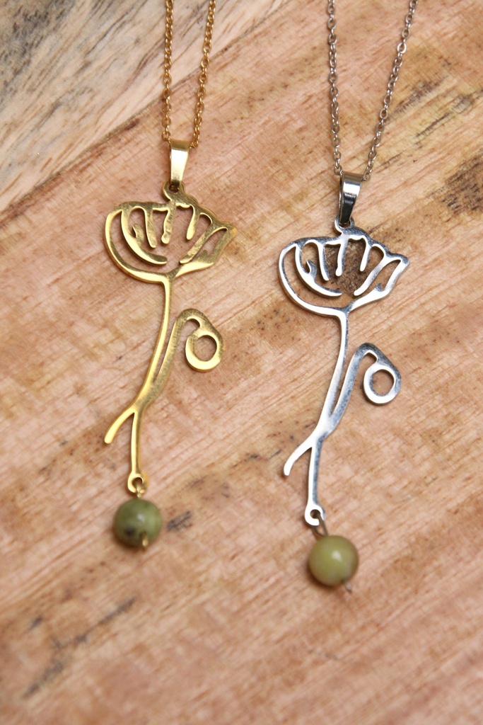 Collier mi long- Péridot et Pavot- Août