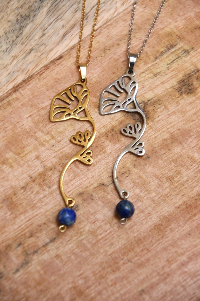 Collier mi long- Lapis lazuli et Ipomée- Septembre (Doré)