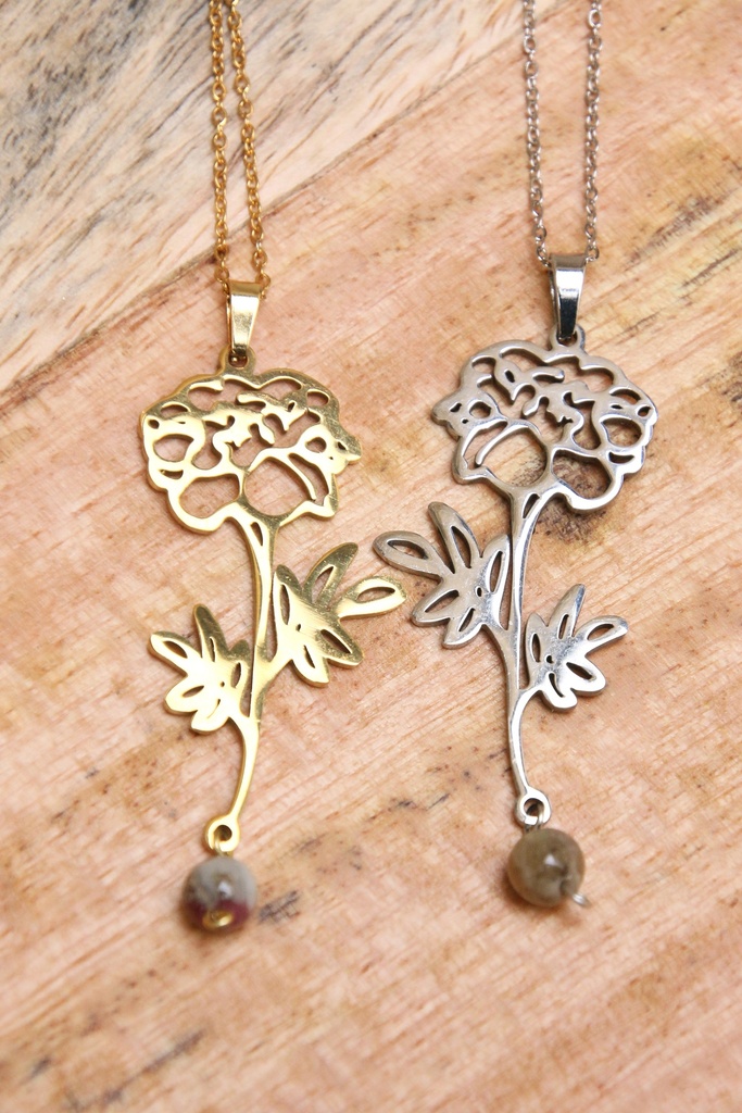 Collier mi long- Tourmaline et Soucie- Octobre (Doré)