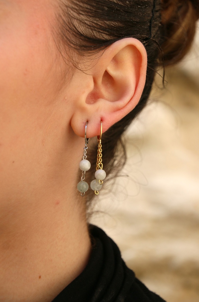 Boucle d'oreille courte- Aigue marine (Doré)