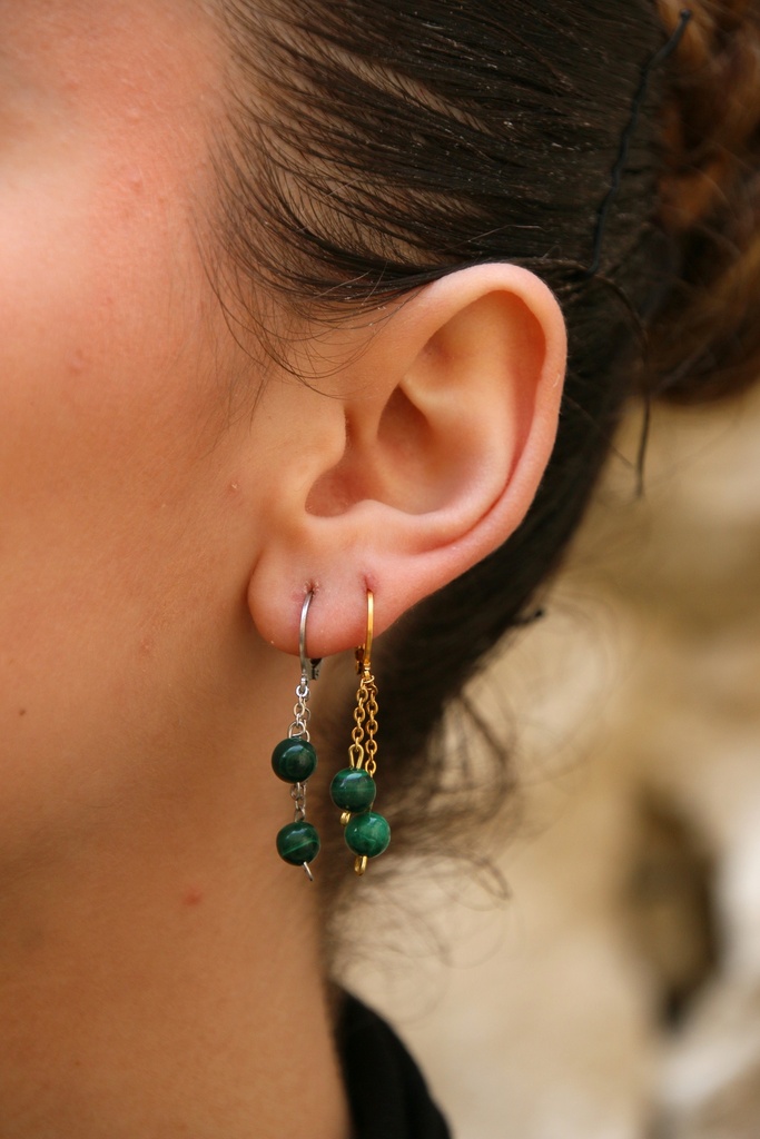 Boucle d'oreille courte- Malachite (Doré)