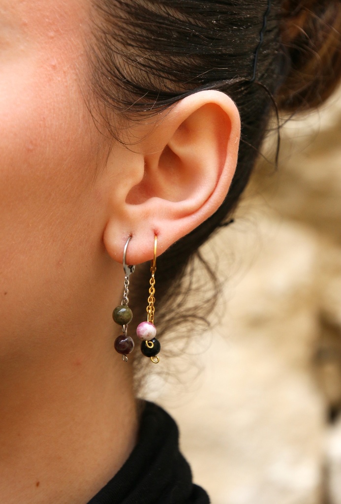 Boucle d'oreille courte- Tourmaline (Doré)