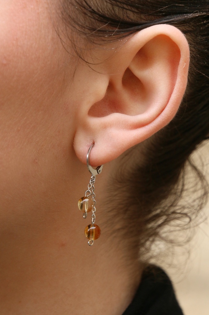 Boucle d'oreille courte- Citrine (Doré)