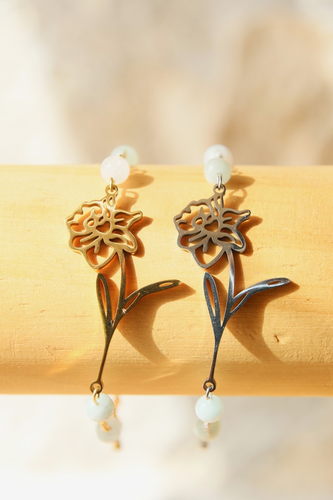 Bracelet- aigue marine et narcisse (Doré)