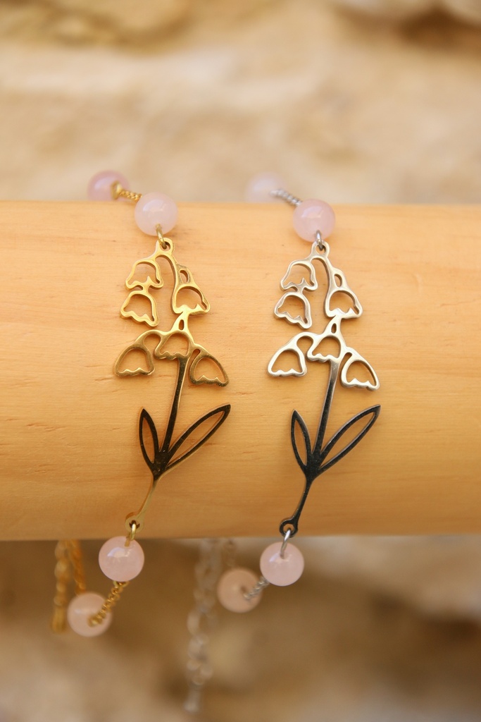 Bracelet- Quartz rose et Muguet (Doré)