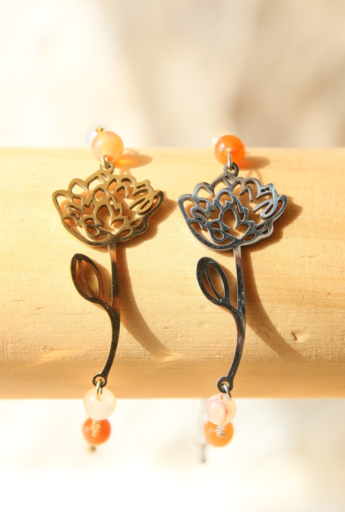 Bracelet- Cornaline et Lotus (Doré)