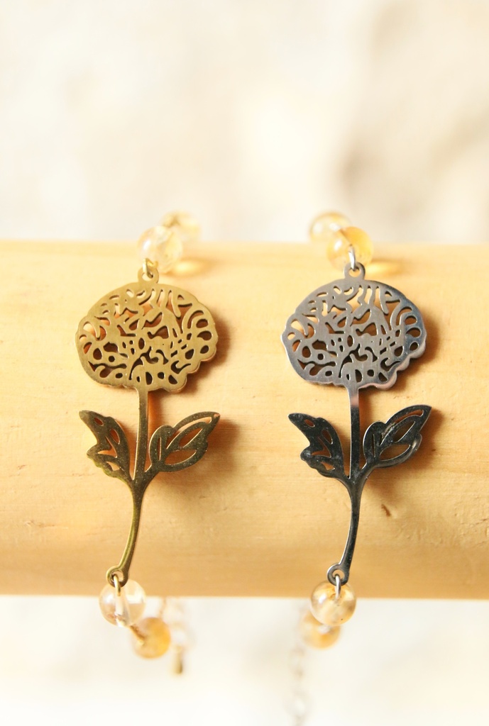 Bracelet- Citrine et Chrysanthème (Doré)