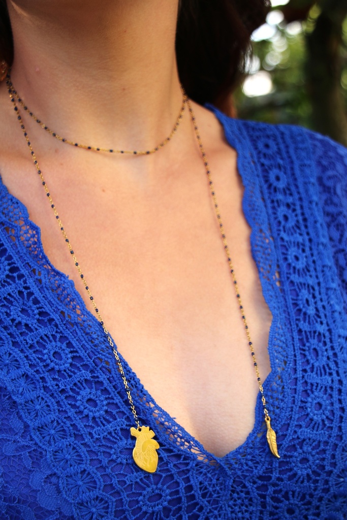 Collier long- Cœur et plume- Anubis (Doré)