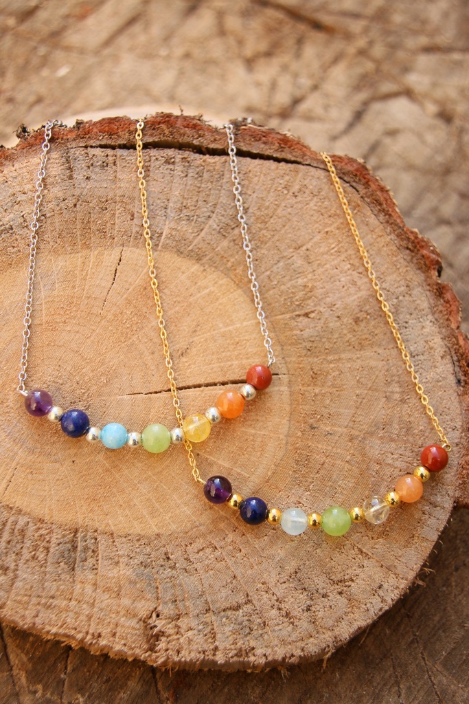 Collier mi long - améthyste, lapis lazuli, aigue marine, péridot, citrine, cornaline et jaspe -Yajur