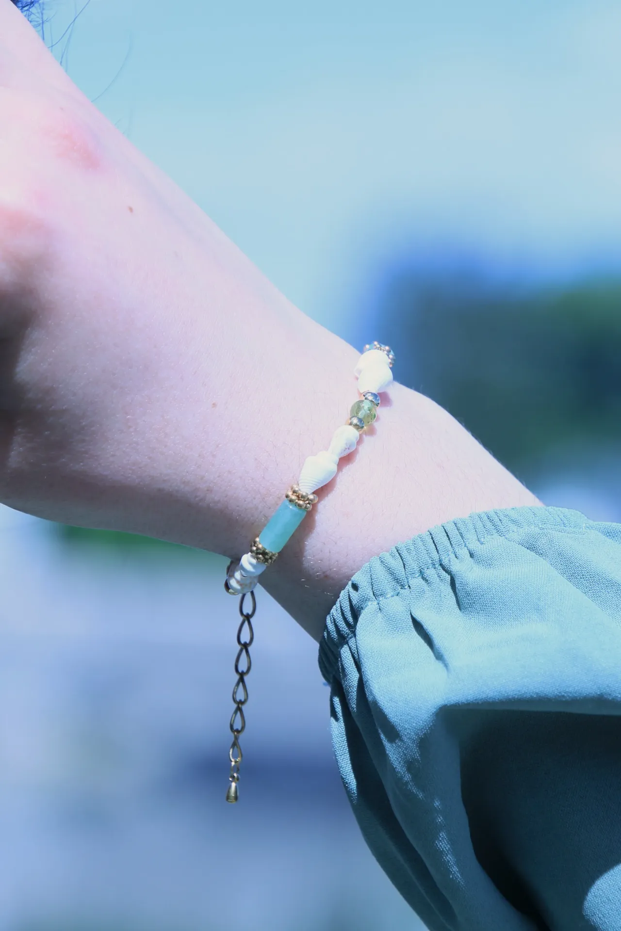 Bracelet- aventurine verte, coquillage, peridot- Mésé