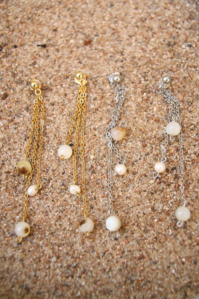 Boucle d'oreille long - nacre et perle - Paris (Doré)