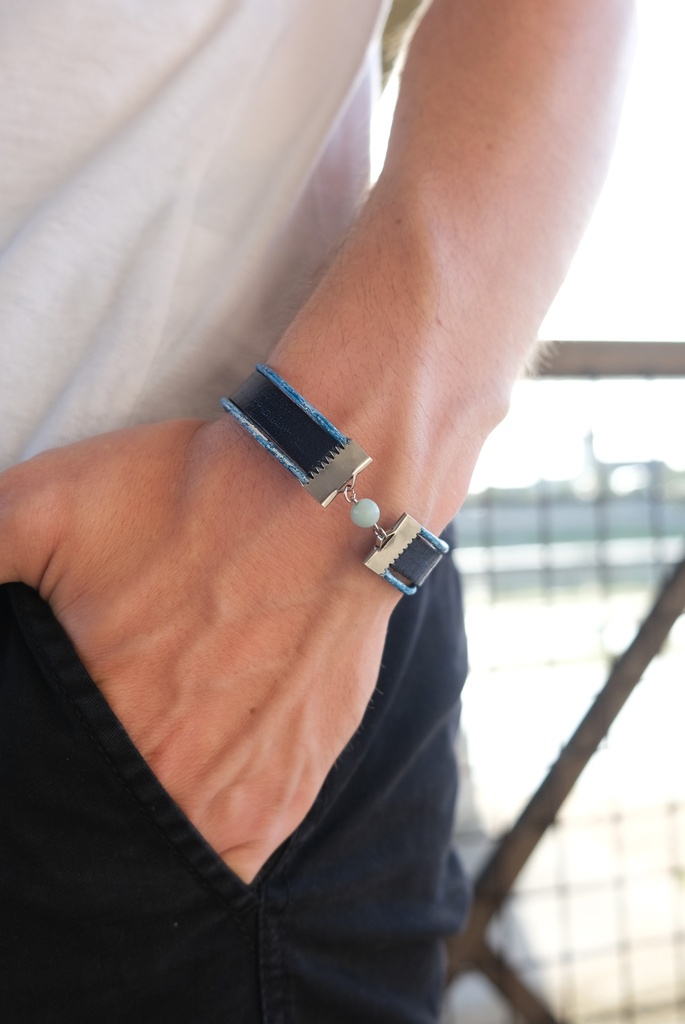 Bracelet - cuir et amazonite - Poséidon