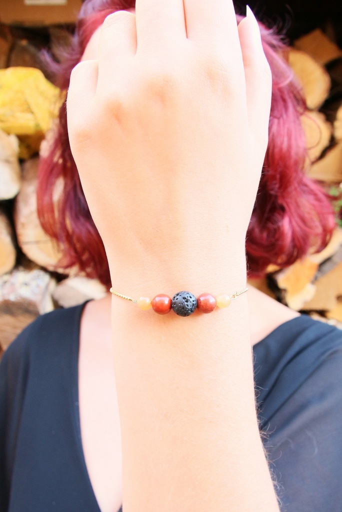 Bracelet- pierre de lave, jaspe et cornaline - Hestia