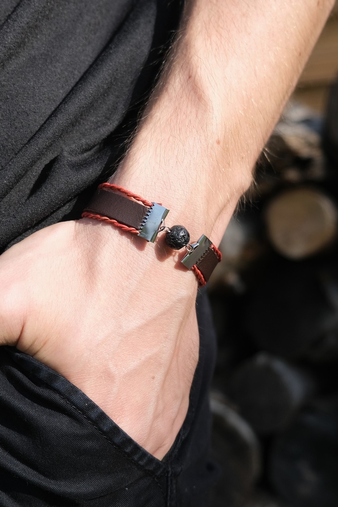 Bracelet - cuir et pierre de lave - Héphaïstos