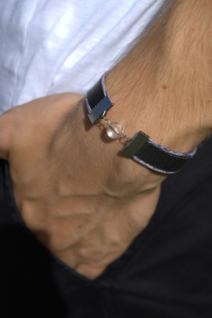 Bracelet - cuir et cristal de roche - Eole