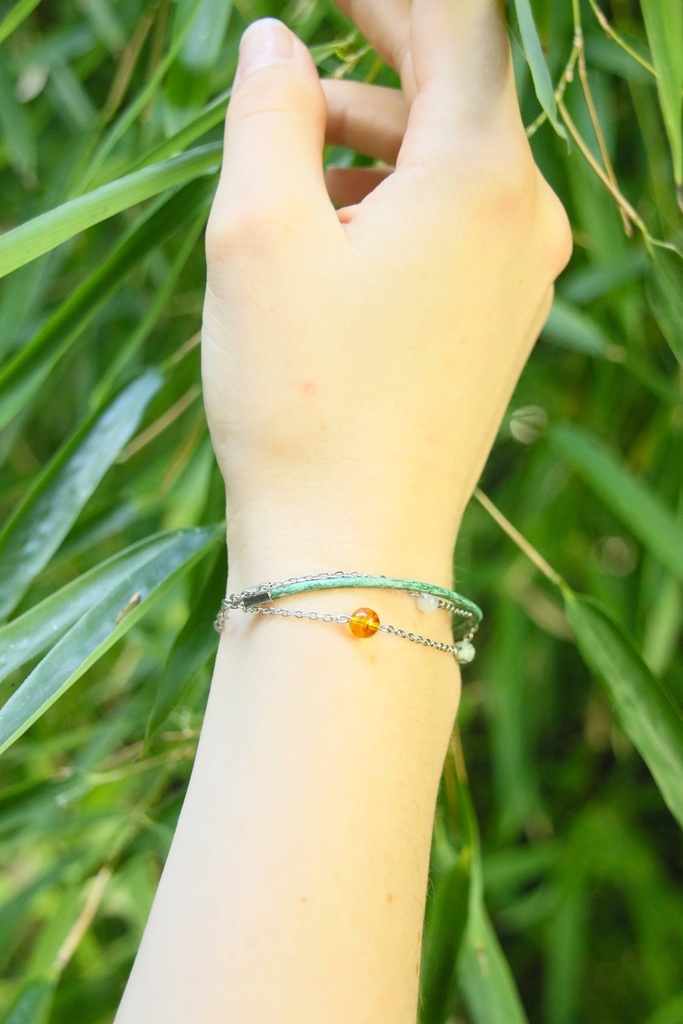 Bracelet - Cuir, Agate mousse et Résine - Gaïa