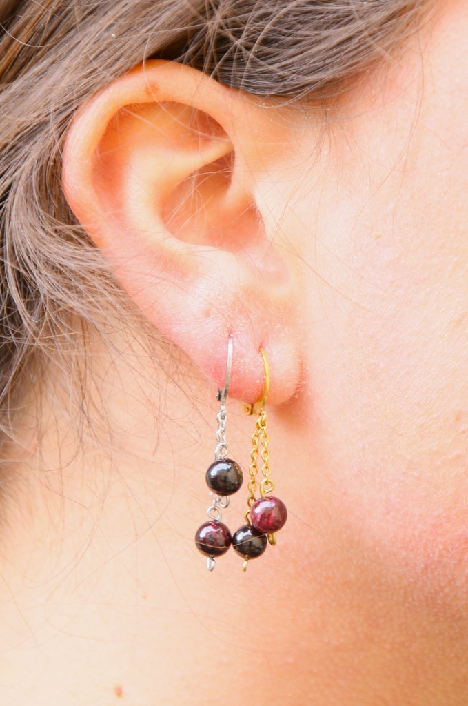 Boucle d'oreille courte- Grenat (Doré)